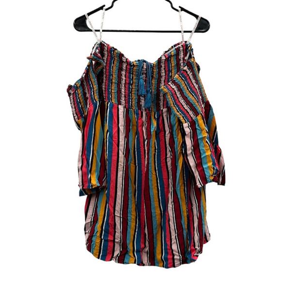 Guess Bright Multicolor Striped High Rise Tie Waist ShortsSize XL - Picture 3 of 9